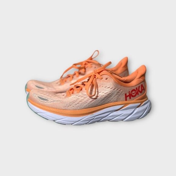 Hoka Women's Clifton 8 Cantaloupe/Silver Peony Size 7B Running Plush - Picture 1 of 7